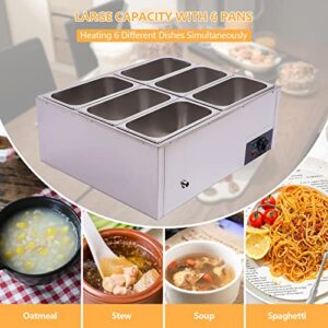 110V 6-Pan Commercial Food Warmer Food Buffet Warmer Food Pans for Buffet Stainless Steel Electric Food Steamer Adjustable Heat for Catering and Restaurants (5.7in Deep)