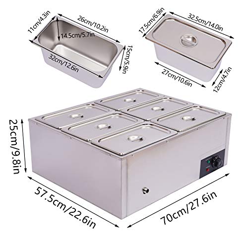 110V 6-Pan Commercial Food Warmer Food Buffet Warmer Food Pans for Buffet Stainless Steel Electric Food Steamer Adjustable Heat for Catering and Restaurants (5.7in Deep)