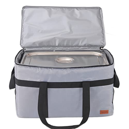 FORCOOK XXL Commercial Insulated Food Delivery Bag Grocery Bags Hot Bags for Delivery Waterproof - Premium Food Warmer Bag for Uber Eats and Doordash with Hard Bottom Gray