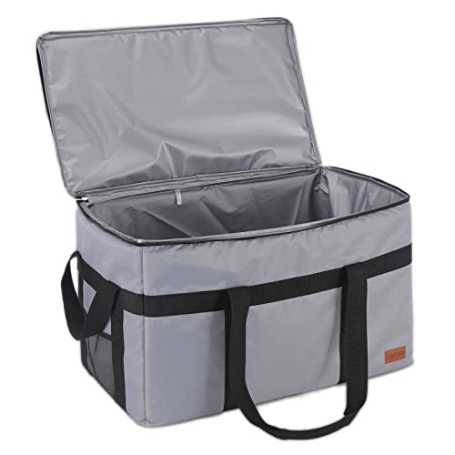 FORCOOK XXL Commercial Insulated Food Delivery Bag Grocery Bags Hot Bags for Delivery Waterproof - Premium Food Warmer Bag for Uber Eats and Doordash with Hard Bottom Gray