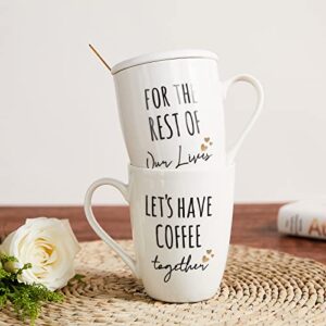 AW BRIDAL Couples Gifts 12 OZ Coffee Mugs Set of 2, Bridal Shower Gift for Bride and Groom Cups, Engagement Newlywed Anniversary Wedding Gifts for Couple, Mr and Mrs Gifts, Ceramic Coffee Mug with Lid