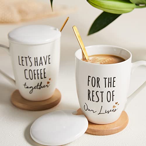 AW BRIDAL Couples Gifts 12 OZ Coffee Mugs Set of 2, Bridal Shower Gift for Bride and Groom Cups, Engagement Newlywed Anniversary Wedding Gifts for Couple, Mr and Mrs Gifts, Ceramic Coffee Mug with Lid