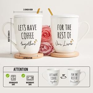 AW BRIDAL Couples Gifts 12 OZ Coffee Mugs Set of 2, Bridal Shower Gift for Bride and Groom Cups, Engagement Newlywed Anniversary Wedding Gifts for Couple, Mr and Mrs Gifts, Ceramic Coffee Mug with Lid