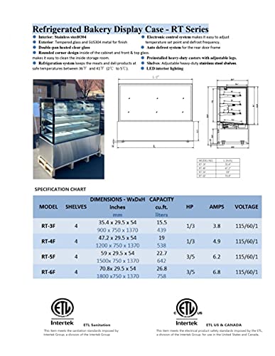 Refrigerated Bakery Display Cooler Cuboid Glass Refrigerator Showcase for Pastry Deli Upright 48" Wide Auto Defrost -Commercial NSF UL ETL RT-4F