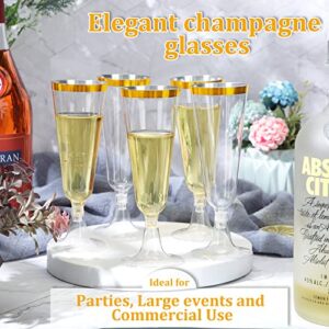 150 Pcs Champagne Flutes Plastic Champagne Glasses Clear Disposable Champagne Flutes Crystal Champagne Flutes Plastic Wine Glasses Plastic for Wedding Toasting Flutes Party Cocktail Cups (Gold)