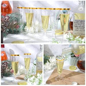 150 Pcs Champagne Flutes Plastic Champagne Glasses Clear Disposable Champagne Flutes Crystal Champagne Flutes Plastic Wine Glasses Plastic for Wedding Toasting Flutes Party Cocktail Cups (Gold)