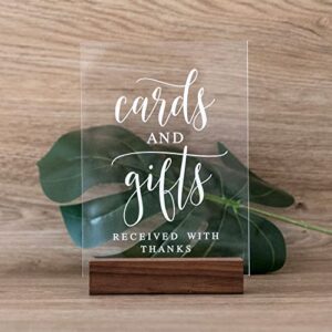 Acrylic Gifts and Cards Sign with Wood Stand- 5”x 7" Clear Acrylic Table Decoration Signs with Holder for Wedding Reception & Event Party Table Centerpiece Decoration