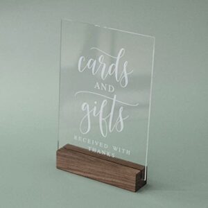 Acrylic Gifts and Cards Sign with Wood Stand- 5”x 7" Clear Acrylic Table Decoration Signs with Holder for Wedding Reception & Event Party Table Centerpiece Decoration