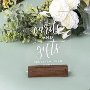 Acrylic Gifts and Cards Sign with Wood Stand- 5”x 7" Clear Acrylic Table Decoration Signs with Holder for Wedding Reception & Event Party Table Centerpiece Decoration