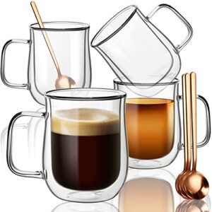 comfome double wall glass coffee mugs 12 oz, clear glass coffee mugs set of 4,double insulated glass coffee mug,glass mugs for hot beverages