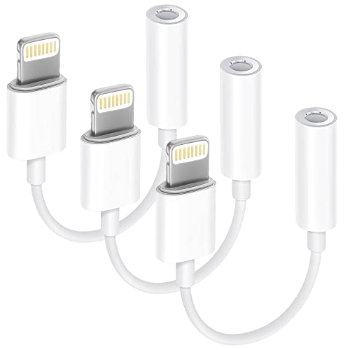 Apple MFi Certified 3 Pack Headphone Adapter for iPhone, Lightning to 3.5 mm Headphone Jack Adapter for iPhone Converter Dongle Auxiliary Audio Splitter Cable Compatible with iPhone 14 13 12 11 X XS 8