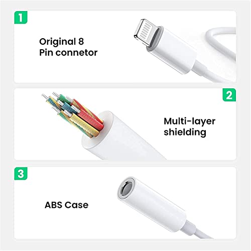 Apple MFi Certified 3 Pack Headphone Adapter for iPhone, Lightning to 3.5 mm Headphone Jack Adapter for iPhone Converter Dongle Auxiliary Audio Splitter Cable Compatible with iPhone 14 13 12 11 X XS 8