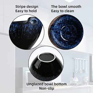 JH JIEMEI HOME Ramen Bowl with Chopsticks and Spoons Set, 7 Inch Ceramic Noodle Bowl Set of 2, Dishwasher Safe for Pho Udon Soba Noodle Salad Pasta, Special Reactive Glazed Navy Bowls Set