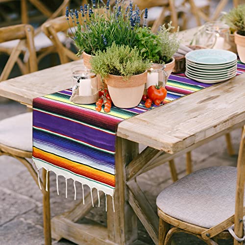 YIQIHAI 6 Pack Mexican Table Runners, 14 X100 Inch Rainbow Colors Large Boho Mexican Theme Party Decoration for Cinco de Mayo Fiesta Party Serape Table Runner Red and Blue