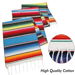 YIQIHAI 6 Pack Mexican Table Runners, 14 X100 Inch Rainbow Colors Large Boho Mexican Theme Party Decoration for Cinco de Mayo Fiesta Party Serape Table Runner Red and Blue
