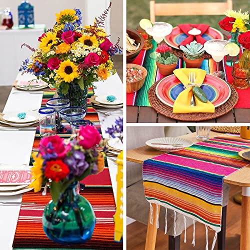 YIQIHAI 6 Pack Mexican Table Runners, 14 X100 Inch Rainbow Colors Large Boho Mexican Theme Party Decoration for Cinco de Mayo Fiesta Party Serape Table Runner Red and Blue