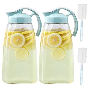 frcctre 2 pack plastic water pitcher with lid, 74 oz clear airtight beverage pitcher juice container water carafe fridge jug for juice, coffee, iced tea, lemonade, heat resistant & shatter-proof