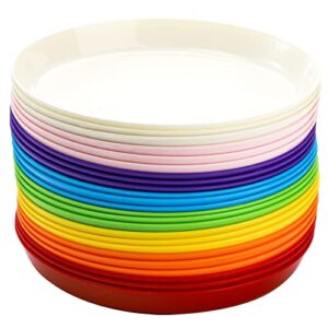 frcctre 24 pack plastic plates, 7 inch colorful plastic dinner plates salad plates, bpa free reusable small snack plates dinnerware set for bbq, travel, events, dishwasher safe, 8 colors