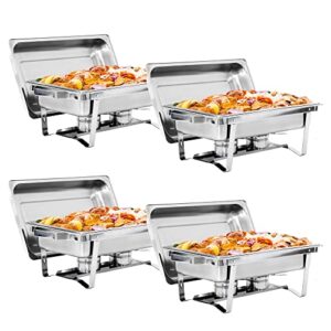 super deal newest 4 pack 8qt food warmer, rectangular chafing dish buffet set w/foldable frame legs, stainless steel full size chafer dish for parties