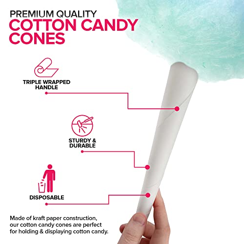 Cotton Candy Cones (100 Pack) - White Cotton Candy Sticks - Kraft Paper Cotton Candy Cone - Carnival Cotton Candy Supplies for Floss Sugar Cotton Candy - Cones for Cotton Candy Maker - Stock Your Home