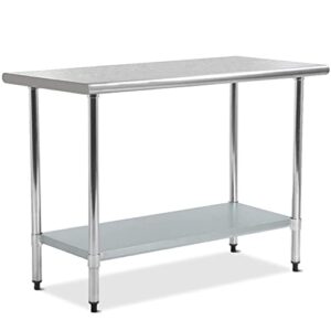 Work Table, 48 X 24 Inch Food Prep Table Stainless Steel Table with Adjustable Shelf and Plastic Feet, NSF Heavy Duty Commercial Worktables for Restaurant, Kitchen