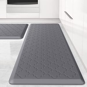 kitchen mat [2 pcs] cushioned anti-fatigue floor mat, waterproof non-skid ergonomic comfort foam rugs, standing mat for kitchen, floor,office, sink, laundry(grey)