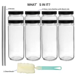 8 Pack 16OZ Glass Juice Bottles with Caps - OAMCEG Smoothie Cups with Airtight Lids and Straws, Reusable Juice Bottles for Juicing, Glass Drinking Mason Jars Juicing Bottles Travel Bottles Water Cups