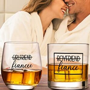 ZUUO Boyfriend and Girlfriend 11 oz Wine Whiskey Glass Gift Set - Engagement Gifts for Couples Fiance Fiancee Him Her His Hers Glasses Mr Mrs Bride Groom, 2 Piece