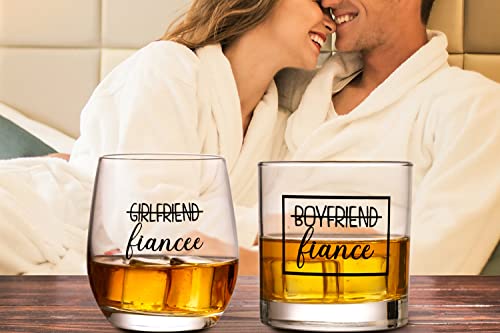 ZUUO Boyfriend and Girlfriend 11 oz Wine Whiskey Glass Gift Set - Engagement Gifts for Couples Fiance Fiancee Him Her His Hers Glasses Mr Mrs Bride Groom, 2 Piece