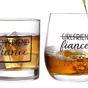 ZUUO Boyfriend and Girlfriend 11 oz Wine Whiskey Glass Gift Set - Engagement Gifts for Couples Fiance Fiancee Him Her His Hers Glasses Mr Mrs Bride Groom, 2 Piece