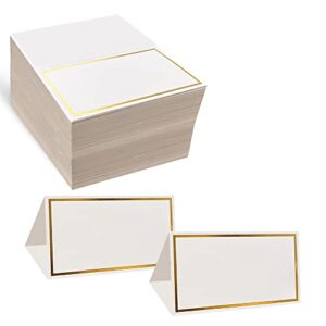 evaster place cards pack of 100 premium tent name place cards for table setting with gold foil border 2x3.5 inches - perfect place cards for weddings, banquets dinner parties and any other events