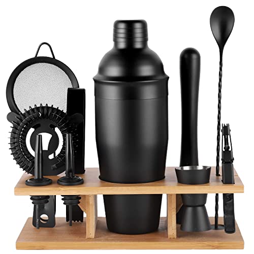 JNWINOG 11Pcs-Cocktail Shaker Set Black Bartending Kit 25oz Cocktail Bar Set Cocktail Mix Drink Making Kit Professional Bar and Home Drink Bar Tools for Bartender(Matte Black)