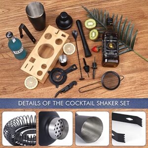 JNWINOG 11Pcs-Cocktail Shaker Set Black Bartending Kit 25oz Cocktail Bar Set Cocktail Mix Drink Making Kit Professional Bar and Home Drink Bar Tools for Bartender(Matte Black)