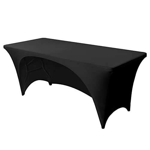 FestiCorp Black Fitted Table Cover for 6 Foot Table - Spandex Massage Lash Bed Table Covers 6Ft, Elastic Table Cloths, Open Back Stretch Table Clothes for Party, DJ Table, Banquet, Events, Trade Show