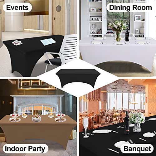 FestiCorp Black Fitted Table Cover for 6 Foot Table - Spandex Massage Lash Bed Table Covers 6Ft, Elastic Table Cloths, Open Back Stretch Table Clothes for Party, DJ Table, Banquet, Events, Trade Show