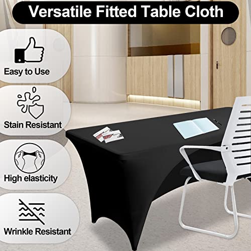 FestiCorp Black Fitted Table Cover for 6 Foot Table - Spandex Massage Lash Bed Table Covers 6Ft, Elastic Table Cloths, Open Back Stretch Table Clothes for Party, DJ Table, Banquet, Events, Trade Show