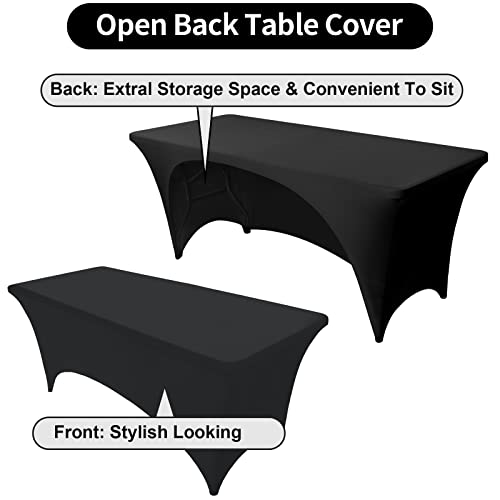 FestiCorp Black Fitted Table Cover for 6 Foot Table - Spandex Massage Lash Bed Table Covers 6Ft, Elastic Table Cloths, Open Back Stretch Table Clothes for Party, DJ Table, Banquet, Events, Trade Show