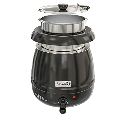 KoolMore Commercial Soup Kettle Warmer with Hinged Lid and Removable Pot Insert for Buffet, Restaurant, Party, Event, and Catering, Large 2.4 Gallon, Electric [Black] (SK-BK-3G)