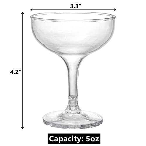 Peohud Set of 18 Coupe Cocktail Glasses, 5 Oz Unbreakable Acrylic Martini Glasses, Reusable Champagne Cups for Party, Home, Bar, Wedding, Picnic