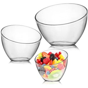 lyellfe 3 pack angled plastic bowls, clear salad serving bowls, thick acrylic candy bowls for parties in assorted sizes, snack bowl for pasta, candy, chips, fruit, prep