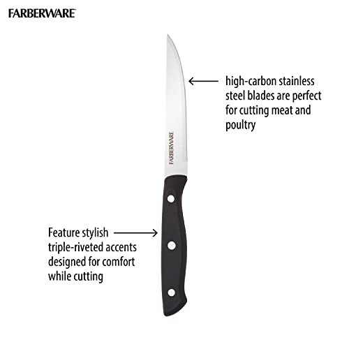 Farberware Triple Riveted Steak Knife Set, 6-Piece, High-Carbon Stainless Steel Knife Set, Razor-Sharp Steak Knife Set with Fine Edge Blades, Black