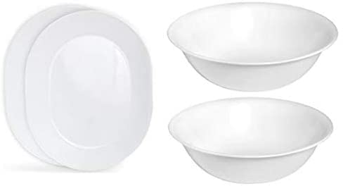 Corelle 12-1/4-Inch Serving Platter, Winter Frost White - 2-Pack with 2-Quart Serving Bowl, Winter Frost White 2PK - Bundle Set of 4