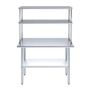 18" x 48" Stainless Steel Work Table with 12" Wide Double Tier Overshelf | Metal Kitchen Prep Table & Shelving Combo