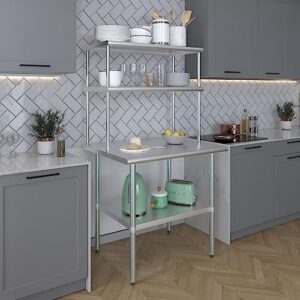 30" x 36" Stainless Steel Work Table with 18" Wide Double Tier Overshelf | Metal Kitchen Prep Table & Shelving Combo