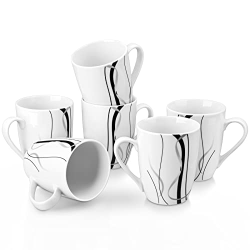 VEWEET Ceramic Coffee Mug Set of 6, 11 OZ Coffee Cups with Big Handle, White Mugs Set Tea Cup Set Latte Cups, Microwave Dishwasher Safe, Series Fiona