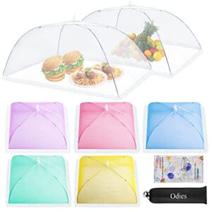 odies 7 pack food covers for outside with free tablecloth, pop-up umbrella mesh food tents 2 large & 5 colorful standard-size, encrypted mesh screen food net cover for outdoors parties picnics bbqs