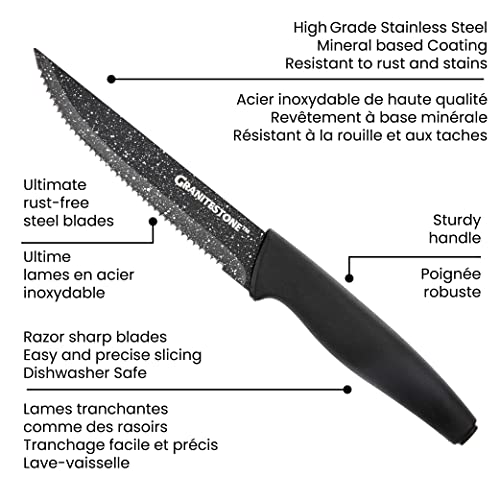 Granitestone Nutriblade 6-Piece Steak Knives with Comfortable Handles, Stainless Steel Serrated Blades – Dishwasher-safe and Rust-proof Steak Knife For Home and Restaurant Use As Seen On TV