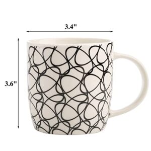 Okllen 6 Pack 11.5 Oz Coffee Mugs Geometric Textured, Ceramic Coffee Mugs Stylish Tea Cup Mugs Set Gift for Latte, Cappuccino, Milk, Water, Cocoa, Cereal, Black and White