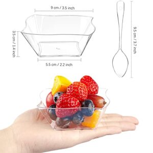 TOFLEN 50 Pack 5 oz Mini Dessert Cups with Spoons - Mini Appetizer Plates Disposable Small Plastic Bowls for Desserts, Samplers, Party Serving Trifles & More