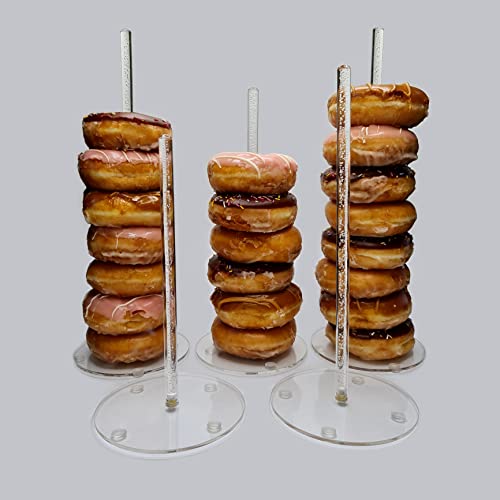 Clear Bubble Acrylic Donut Stands -5PCS Bagel Holder Display,Reusable Doughnut Pretzel Tower for Dessert Table,Wedding Bar,Birthday Party,Treat Table Decor Parties Stacker with Built-in Copper Nut by VREASK